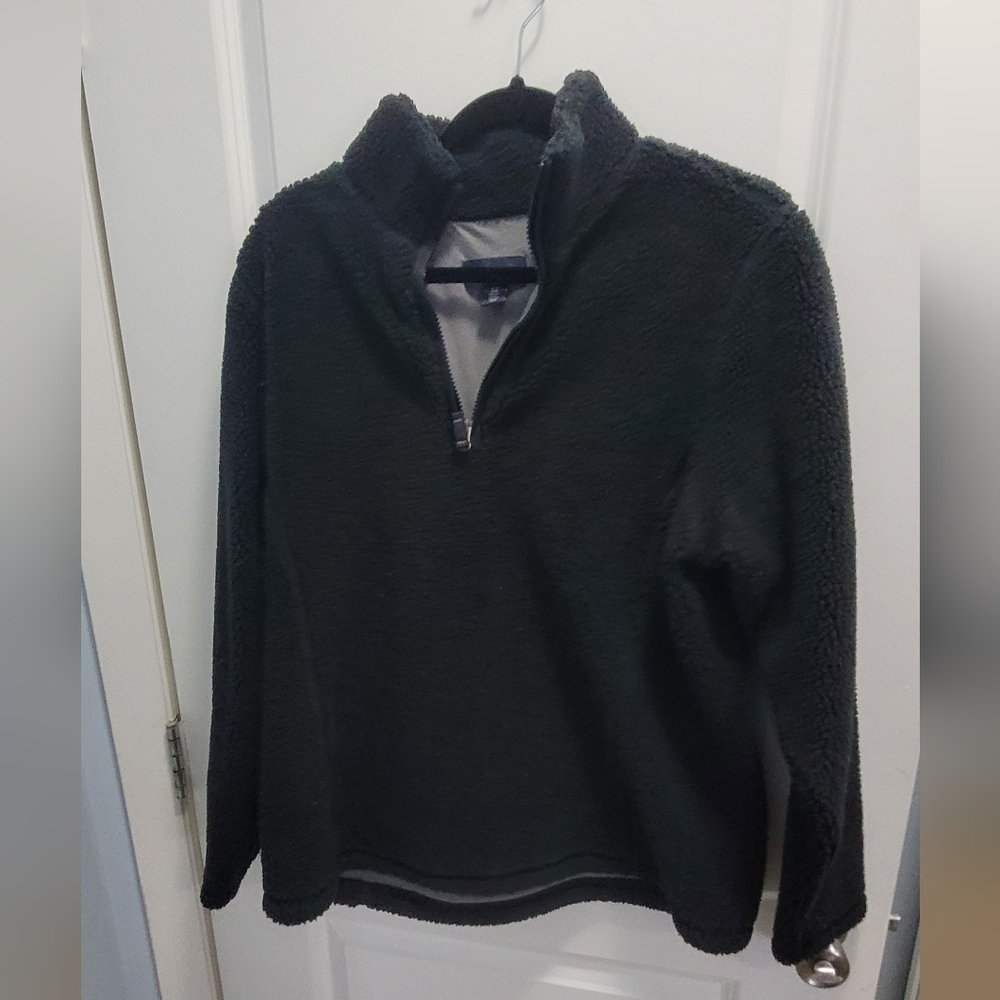𝅺LANDS' END Fleece Acrylic Blend Black Quarter Zip Pullover Sweater